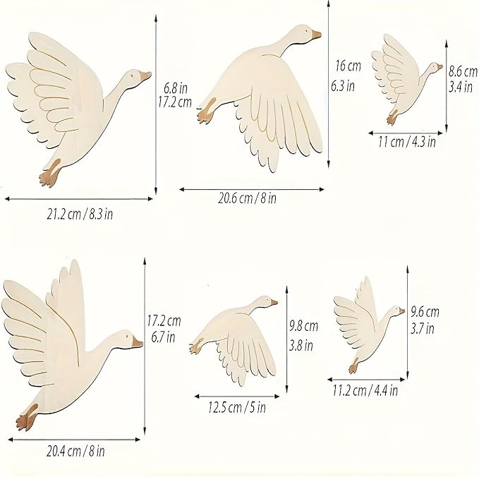 6Pcs Wooden Bird Wall Art, Folk Art, Wall Hanging Crafts, Modern Ornament Flying Bird for Bedroom Home Farmhouse Kitchen