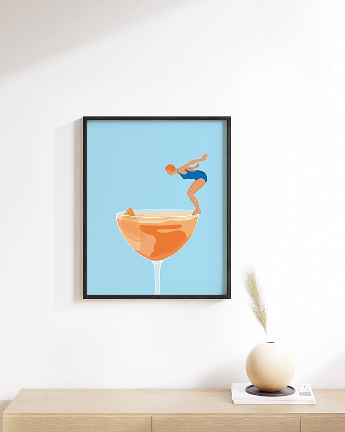 HAUS AND HUES Preppy Bar Wall Decor Framed - Blue and Orange Bar Cart Decor, Colorful Bar Wall Art Prints, Vintage Cocktail Poster, Alcohol Art Decorations Aperol Spritz Art Print (12x16 Black Frame)