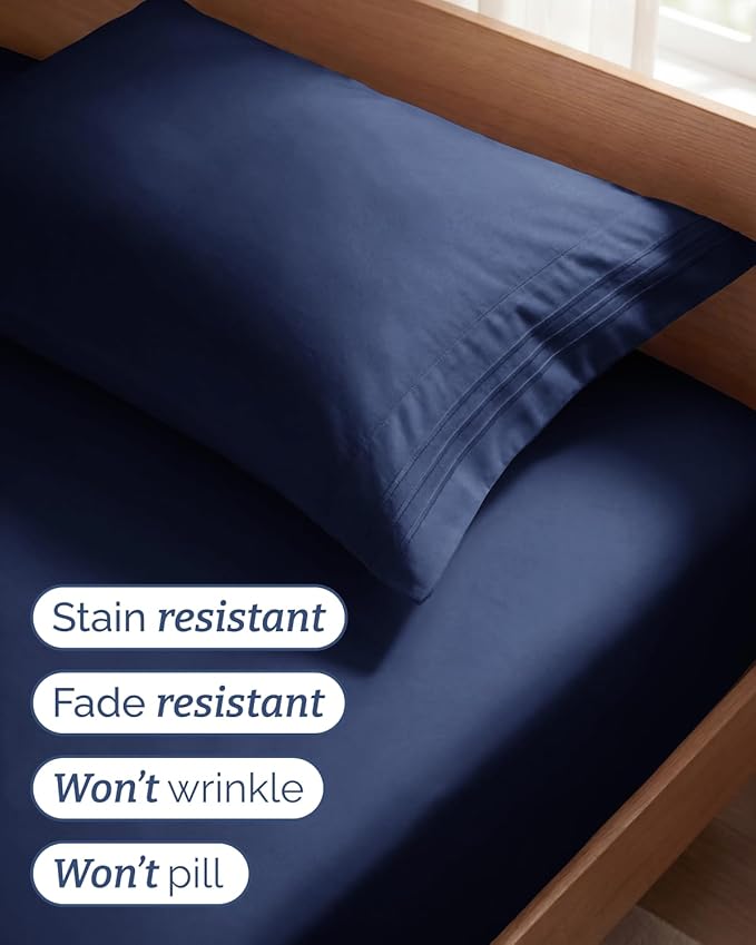 Twin Size 3 Piece Sheet Set - Comfy Breathable & Cooling Sheets - Hotel Luxury Bed Sheets for Women & Men - Deep Pockets, Easy-Fit, Extra Soft & Wrinkle Free Sheets - Navy Blue Oeko-Tex Bed Sheet Set