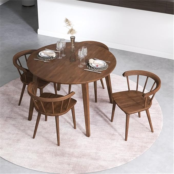 Pemberly Row Round Walnut Dining Kitchen Table, Mid Century Modern Charlotte Wood Top Table with Wood Legs 43" for Kitchen Dining Room Office Conference 2 to 5 People