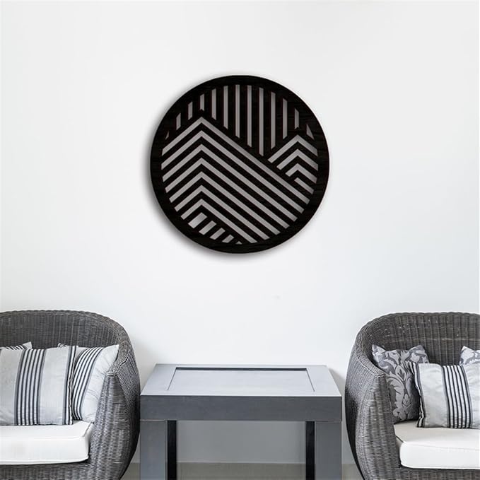 Geometric Wood Wall Art Decor, Modern Vintage Mountain Wall Sculptures Hanging Abstract Panels Decor, 3D Round Hollow Wooden Craft Art Boho Wall Decoration, for Home Office Living Room Bedroom (Black)