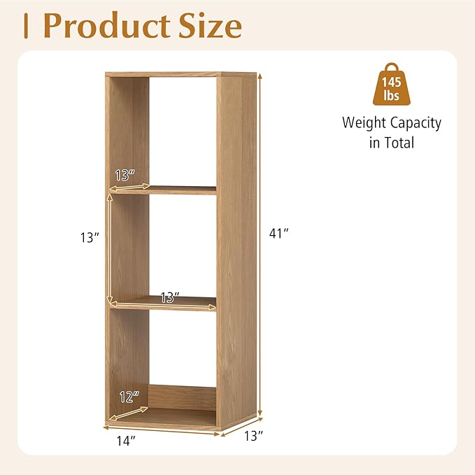 Tangkula 3-Cube Bookcase, 4-Tier Bookshelf with Open Compartments, Freestanding Cube Storage Organizer with Anti-Toppling Kits, Modern Display Shelf for Living Room, Study (2, Natural, 3-Cube)