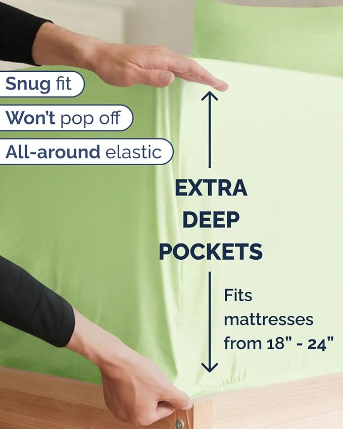 Extra Deep Twin XL Sheet Set - 4 Piece College Dorm Bed Sheets Set with Extra Deep Pockets - Ultra-Soft, Comfy & Breathable Bedding for Women, Men, Kids & Teens - Wrinkle & Fade Resistant - Light Sage