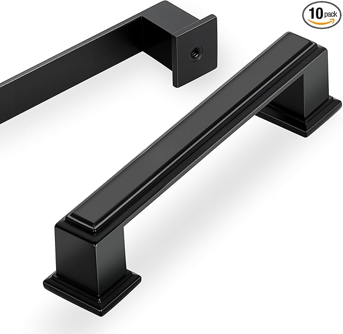 Lardmon 10 Pack 3.75 Inch(96mm) Hole Center Matte Black Modern Cabinet Pulls Kitchen Cabinet Handles Kitchen Cabinet Hardware Timeless Drawer Pulls for Dresser Cupboard Wardrobe, M-Black(3.75x10)