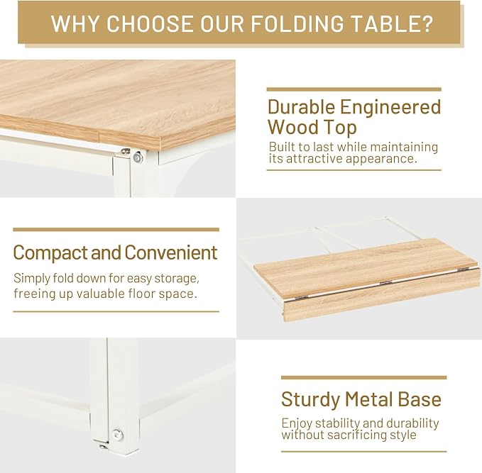 FurnitureR Folding Desk, 31.5 Inches Foldable Simple Laptop Table, Space Saving Computer Study Desk Compact Writing Workstation for Small Space, Light Oak