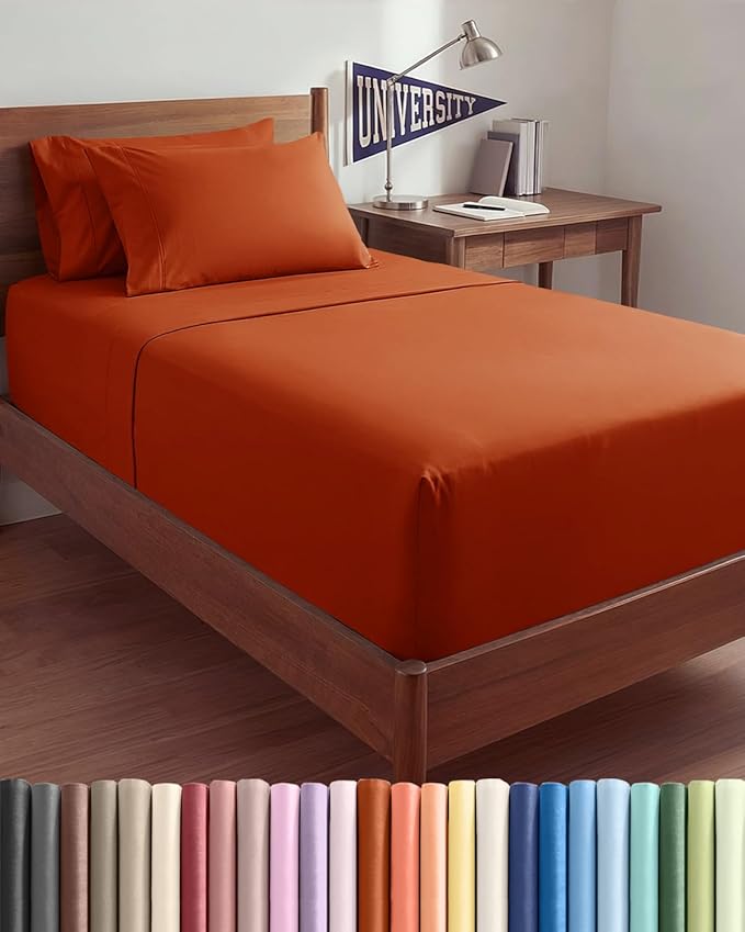 Extra Deep Twin XL Sheet Set - 4 Piece College Dorm Bed Sheets Set with Extra Deep Pockets - Ultra-Soft, Comfy & Breathable Bedding for Women, Men, Kids & Teens - Wrinkle & Fade Resistant - Terracotta
