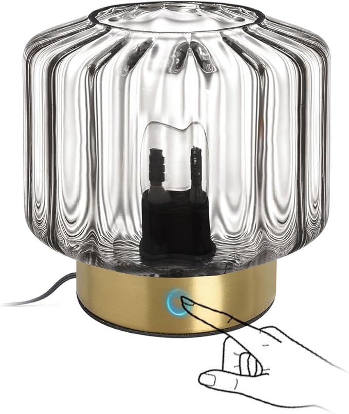 Touch Table Lamp for Bedside, Smoke Gray Glass Table Lamps Mid Century Modern Table Lamp Gold nightstand lamp Mini Desk lamp for Bedroom Living Room Office