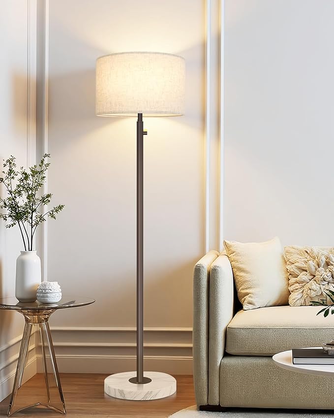 Brown Floor Lamp for Living Room,Dimmable Floor Lamp,Modern Standing Lamp with Marble Base,Tall Standing Lamp for Bedroom, Reading,Office & Kids' Room,LED Bulb Included