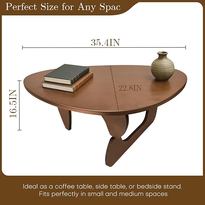 Mid Century Modern Solid Wooden Coffee Table,Small UniqueTriangle Wood Center Tables, Sturdy TeaTable Suitable for Living Room Bedroom Balcony Patio Walnut