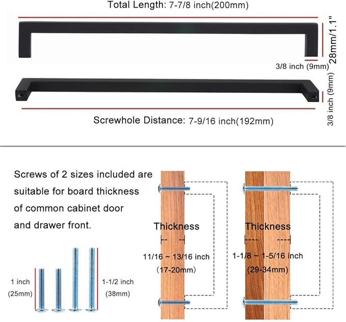 KOOFIZO Solid Square Bar Cabinet Handle - Oil Rubbed Bronze Furniture Pull, 7.6 Inch/192mm Screwhole Distance, 1-Piece for Kitchen Cupboard Door, Bedroom Dresser Drawer, Bathroom Wardrobe Hardware