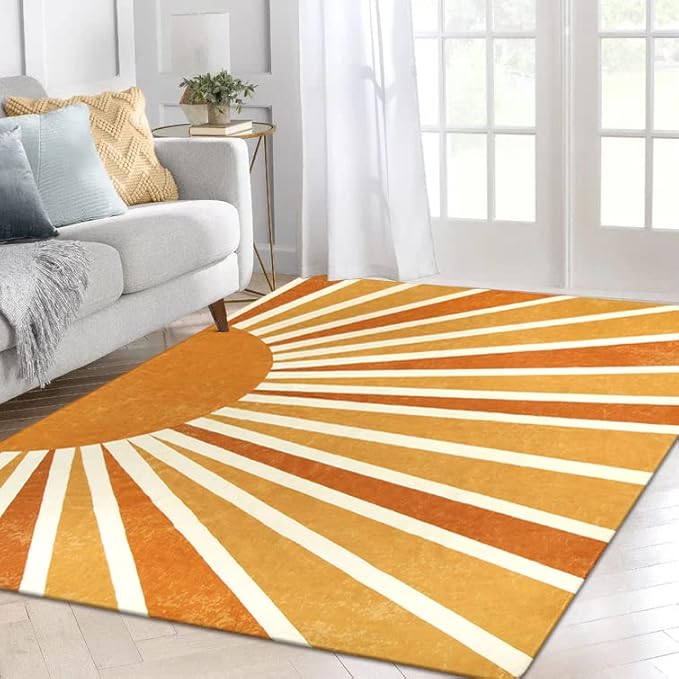 Lahome Boho Machine Washable Area Rugs - 6x9 Rug for Living Room Non-Slip Large Rug Lightweight Throw Soft Bedroom Carpet, Sun Print Abstract Ultra-Thin Indoor Rug for Classroom Nursery Dining Room