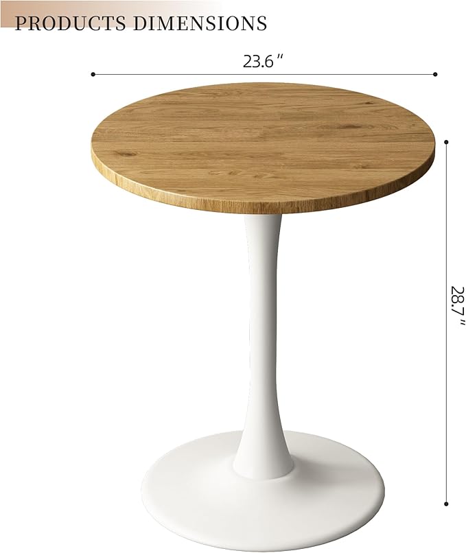 Round Dining Table 24" Circle Tulip Table with Wood Thickened Tabletop & Sturdy Metal Pedestal Mid Century Modern Leisure Bistro Kitchen Tables 2 People Small Places Living Room Cafe,Oak