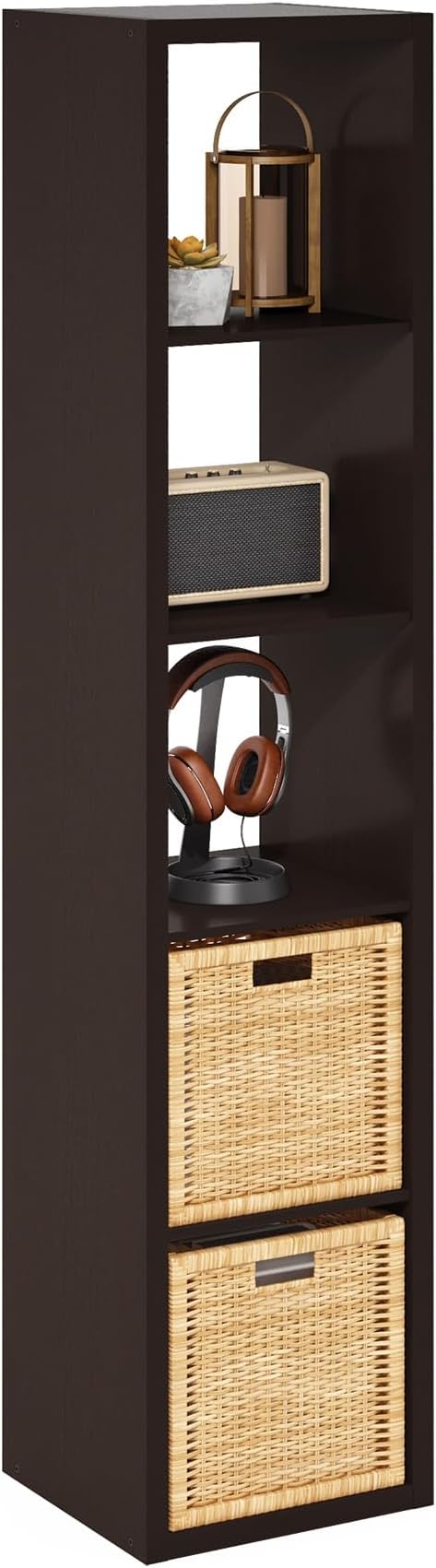 Furinno Cubicle Book Shelf, 5-Cube Bookshelf, Extra Thick Horizontally & Vertically Reversible Bookcase with Open Back, 14.6" x 16" x 72", for Living Room, Bedroom, Home Office, Black Dark Oak