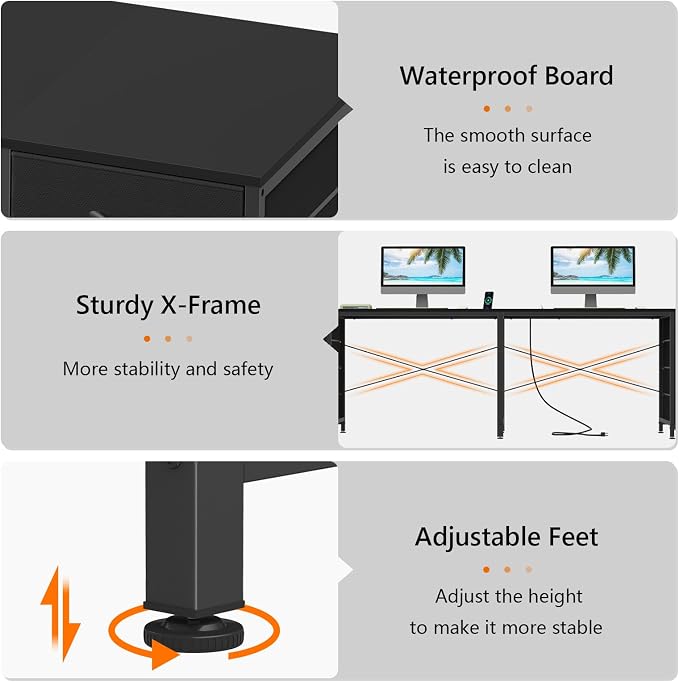 YOMILUVE 95'' Two Person Desk with 8 Drawers, Long Office Desk with Charging Station, 2 Person Desks Double Desk Writing Study Table for Home Office, Black