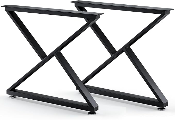 Table Legs 28”H x 35”W Heavy Duty Metal Furniture Legs Z Shape for Dining Table Kitchen Table Office Desk Table Base Replacement with Adjustable Feet Pads Screws 1000 LBS Load Black Set of 2