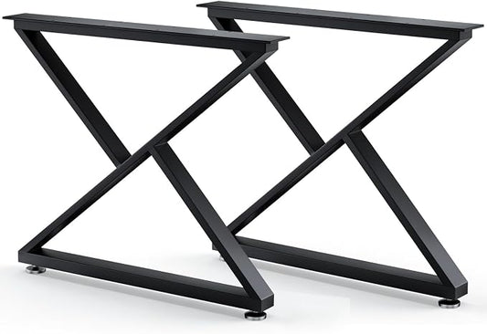 Table Legs 28”H x 35”W Heavy Duty Metal Furniture Legs Z Shape for Dining Table Kitchen Table Office Desk Table Base Replacement with Adjustable Feet Pads Screws 1000 LBS Load Black Set of 2