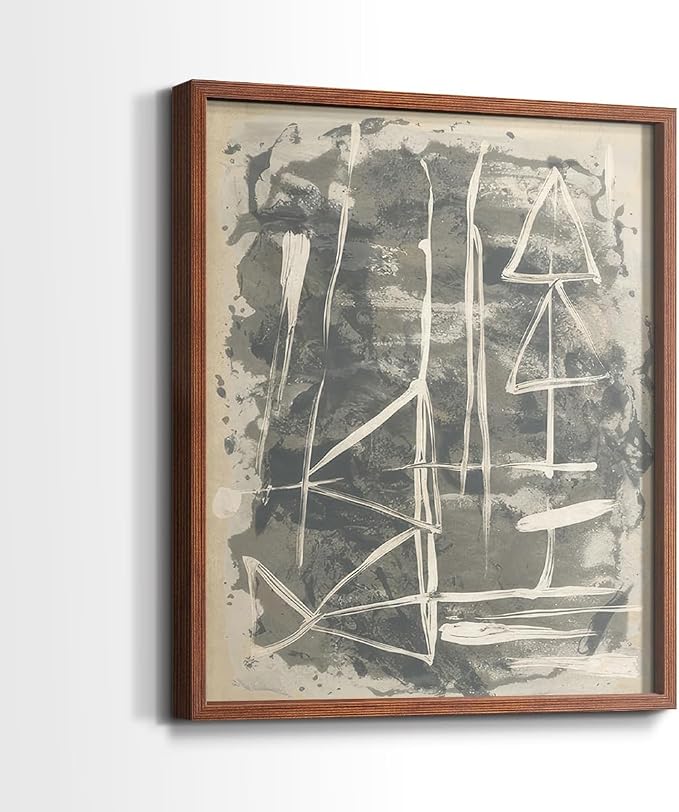 Renditions Gallery Set of 2 Peel & Stick Framed Prints, Trendy Abstract Wall Art, Textured Linework Striking Wall Decor, Re-Stickable - Ready to Hang - 8"x10" - Walnut Frame LT588