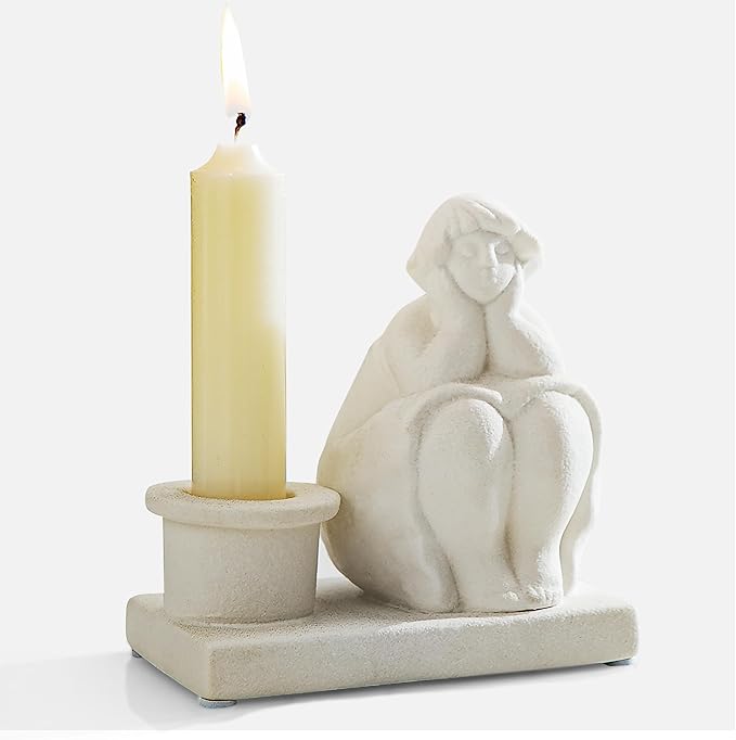 White Candle Holder, Handmade Ceramic Girl Candlestick Holders, Taper Candlelight Stand for Home Decor, Table Centerpiece and Coffee Table Decor