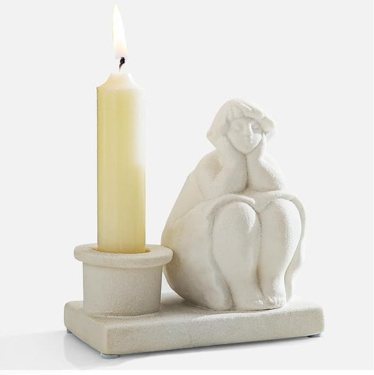 White Candle Holder, Handmade Ceramic Girl Candlestick Holders, Taper Candlelight Stand for Home Decor, Table Centerpiece and Coffee Table Decor