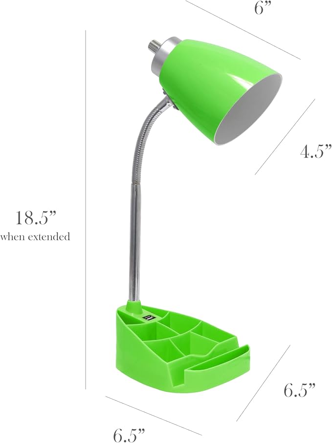 Simple Designs LD1056-GRN-LB 18.5" Gooseneck Organizer Desk Lamp with iPad Tablet Stand Book Holder and USB Port, with LED Bulb, Green