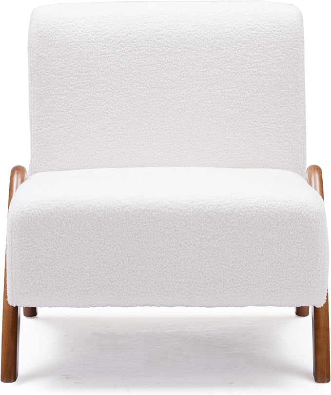 Oversized Accent Chair, upholstered armless mid Century Modern Living Room Chair with Wooden Legs for Bedroom/Office/Cafe, Sherpa Cream