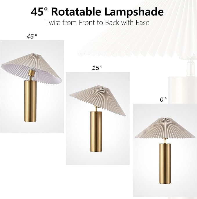 Modern Table Lamp with Metal Blade Lampshade and Cylindrical Base, E26 Bulb Compatible, Contemporary Accent Light for Living Room, Bedroom, Office (Gold)