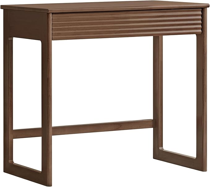 Walnut Finish Solid Wood Desk, Small Writing Desk Home Office Computer Desk for Small Spaces Study Bedroom Work 27.55" W