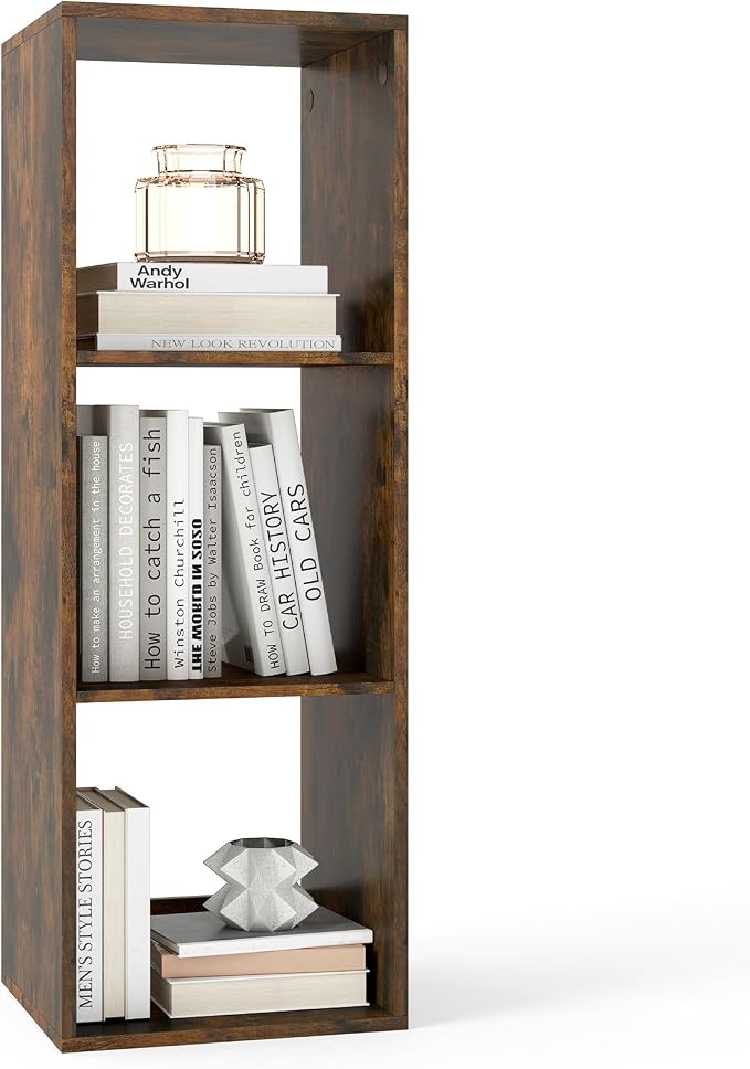 Tangkula 3-Cube Bookcase, 4-Tier Bookshelf with Open Compartments, Freestanding Cube Storage Organizer with Anti-Toppling Kits, Modern Display Shelf for Living Room, Study (1, Rustic Brown, 3-Cube)