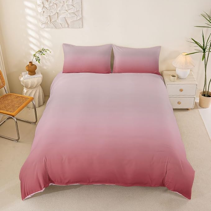 Erosebridal Ombre Blush Pink Comforter Cover King Girly Pastel Pink Bedding Set for Kids Teens Princess Gradient Quilt Cover Aesthetic Dreamy Bed Set with Zipper
