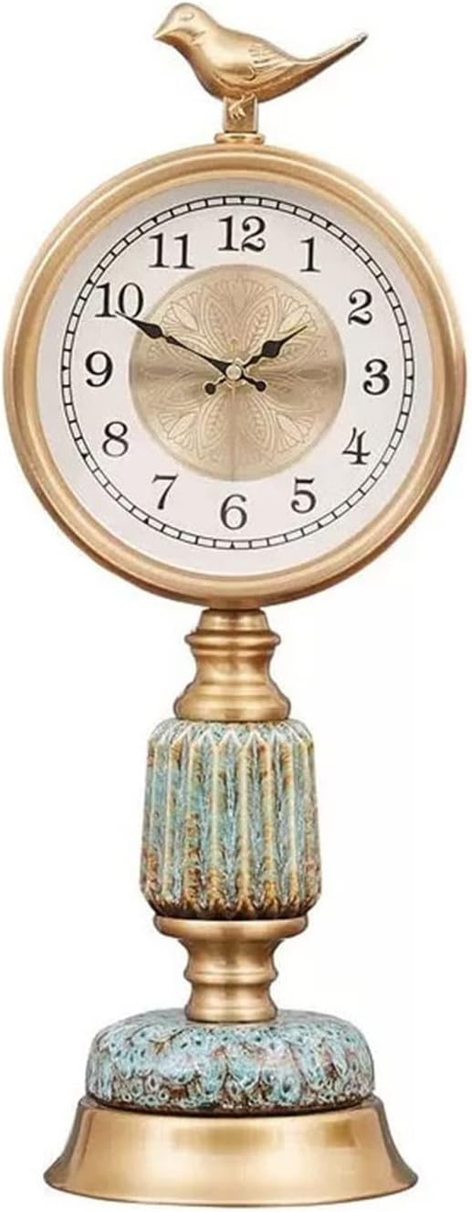 Desk Clock European Style Retro Decorative Clock Table Top Vertical Clock Ornaments Light Luxury Creative Ceramic Clock Body Suitable Home Bedroom Decor (Color : Brass)