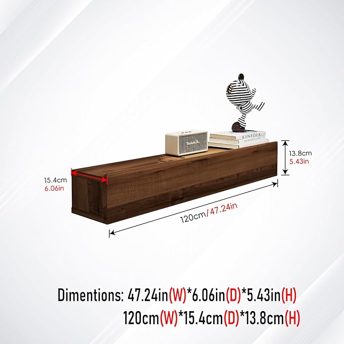 Floating Solid Wood Console Table, 47'' Wall Mounted Narrow Entryway Table with Storage Shelf, Modern Couch Shelves Small Entry Way Tables for Entryway, Front Hall, Hallway (Walnut, 47.24IN)