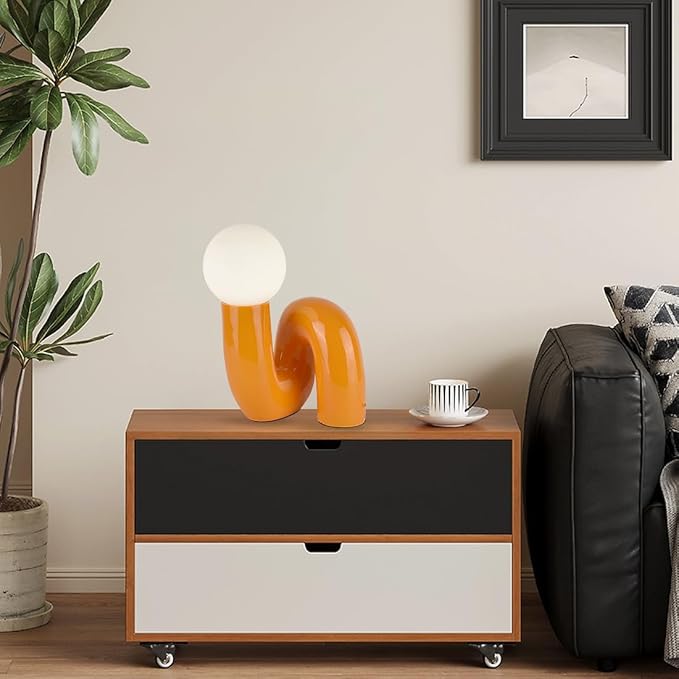 Orange Table Lamp Modern Milk White Globe Glass Table Light Modern Resin Light Fixtures for Bedside Bedroom Living Room Kid’s Room Corner Office
