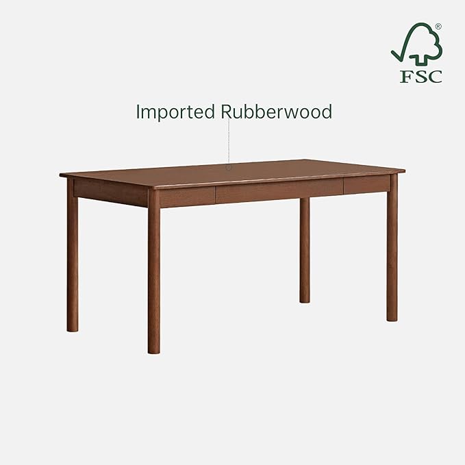 Solid Wood Computer Desk, Mid-Century Modern Home Office Desk with Storage Drawers, Writing Table for Study & Living Room 47.24" W Walnut Color