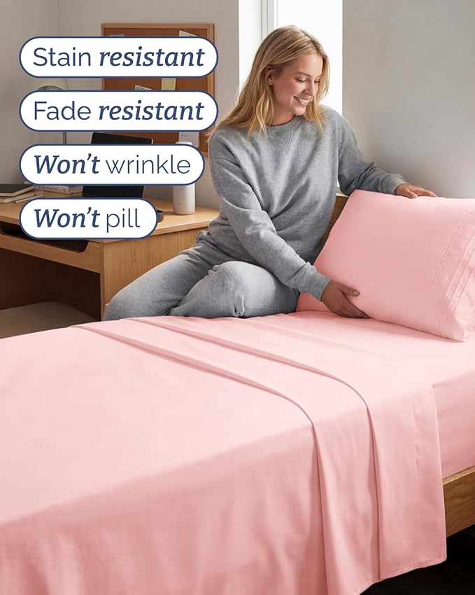 Twin XL Size 3 Piece Sheet Set - Comfy Breathable & Cooling Sheets - Hotel Luxury Bed Sheets for Women & Men - Deep Pockets, Easy-Fit, Soft and Wrinkle Free Sheets - Baby Pink Oeko-Tex Bed Sheet Set