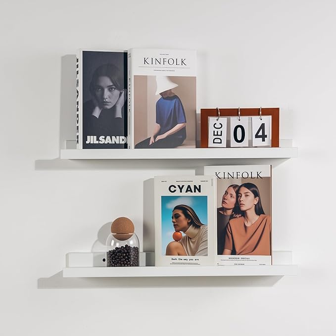 NEXHOME PRO Floating Shelves for Wall Set of 2, 24 Inches Picture Ledge Shelf, Kids Bookshelf Wall Mounted for Living Room Bedroom Bathroom Kitchen, Easy Install,White
