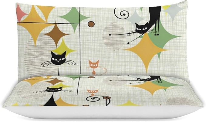 Mid Century Duvet Cover Sets Vintage Black Cat Modern Style Printed Lightweight Soft Quilt Cover Abstract Geometric Minimalist Soft Microfiber 3 Piece (1 Duvet Cover 90x102in + 2 Pillow Sham 20x30in)