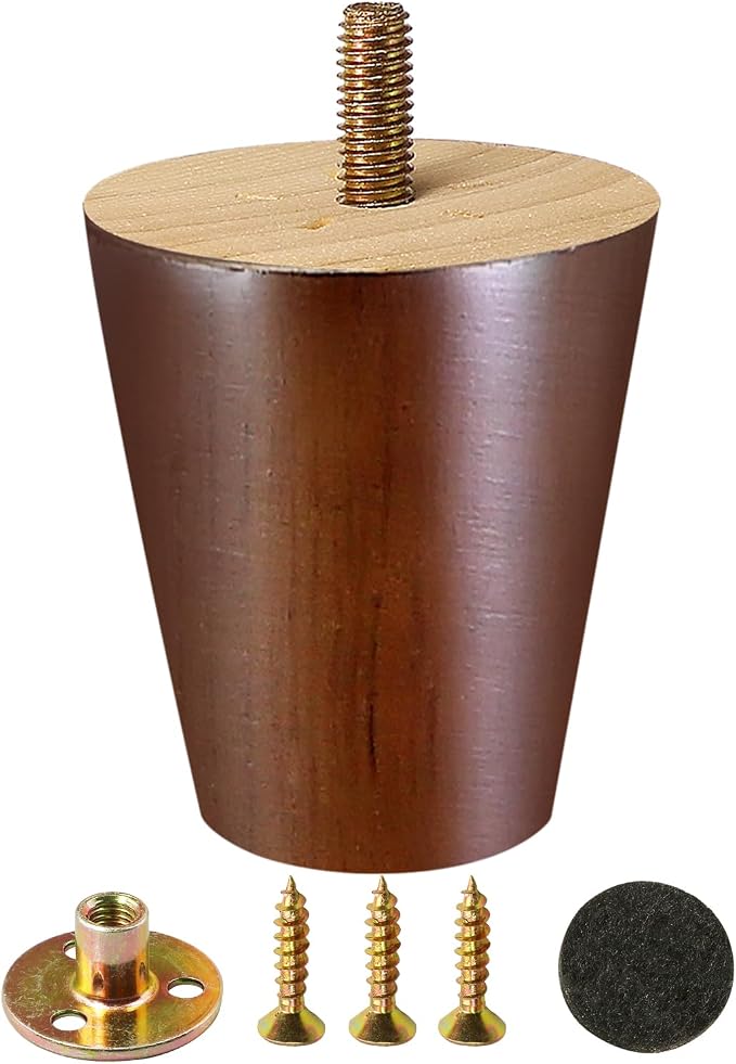FoDau770 Brown Rubber Wood Furniture Legs 4 Inches, 5/16" UNC Straight Tapered Wood Feet Mid Century Sofa Legs, Wooden Furniture Feet Replacement Parts for Cabinet Couch Dresser Chair Ottoman Table