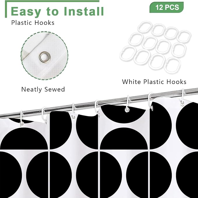 Black and White Mid Century Modern Shower Curtain, Boho Abstract Geometric Retro Art Bath Curtains For Bathroom, Colorful Unique Pattern Waterproof Polyester Fabric Bathroom Set 12 Hooks 60X72IN