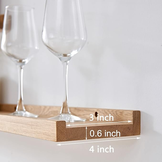20 Inch Floating Shelves Wall Mounted, Rustic Wall Shelves for Decor and Storage, Natural Solid Oak Wood Shelf, Picture Ledge for Bedroom/Bathroom/Living Room/Kitchen, Natural Color, 20*4*1.5 (1 Pack)