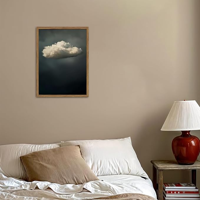 Dark Moody Cloud Wall Art Vintage Sky White Cloud Wall Decor Picture, Maximalist Canvas Print painting Cloudscape Abstract Artwork for Living Room Bedroom 16x24 inch Wood Framed