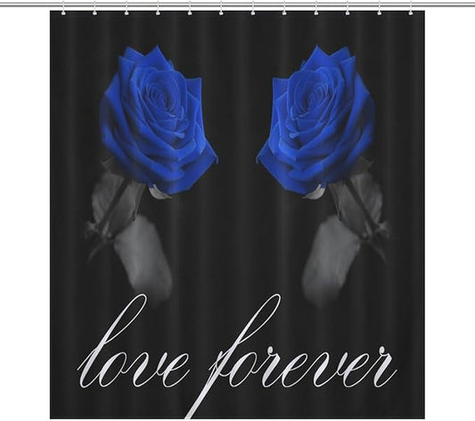 Blue Rose Flower Shower Curtain Vintage Valentine's Day Love Forever Rose Floral Modern Waterproof Shower Curtains for Bathroom Decor 12 Pack Hooks 66x72in（168x183cm）