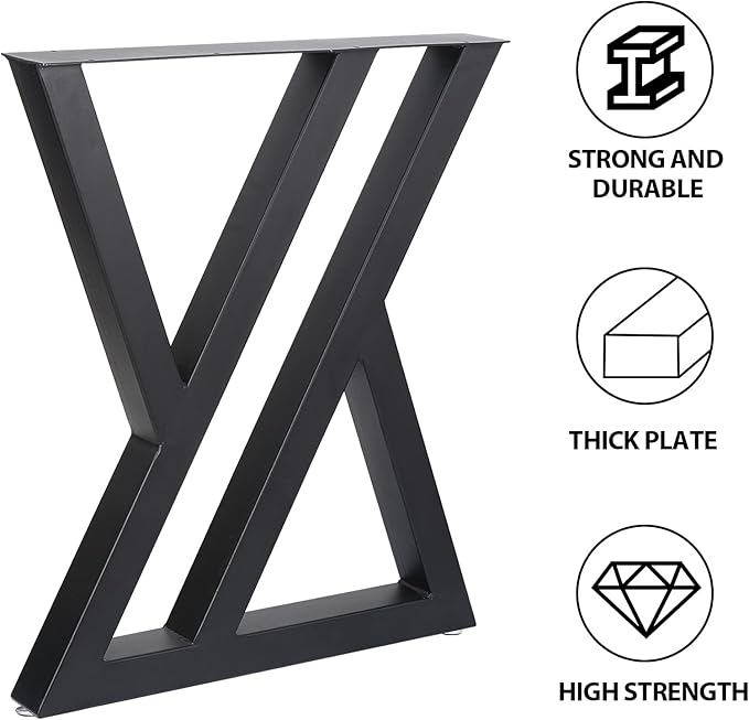 Table Legs Metal 2 PCS, Black Steel Table Legs 28" H x 24" W, Heavy Duty and Stable for DIY Tables, Desks, and Bench