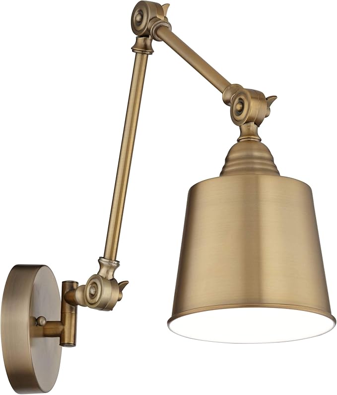 360 Lighting Mendes Modern Swing Arm Adjustable Wall Mounted Lamp Antique Brass Gold Metal Hardwired Down Light Fixture for Bedroom Bedside House Reading Living Room Home Hallway Dining