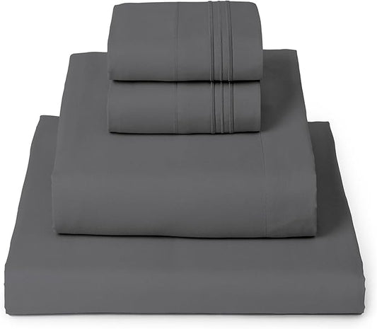 Mellanni King Sheets Set - 4 PC Iconic Collection Bedding - Hotel Luxury, Extra Soft, Cooling Bed Sheets - Wrinkle, Fade, Stain Resistant (King, Gray)