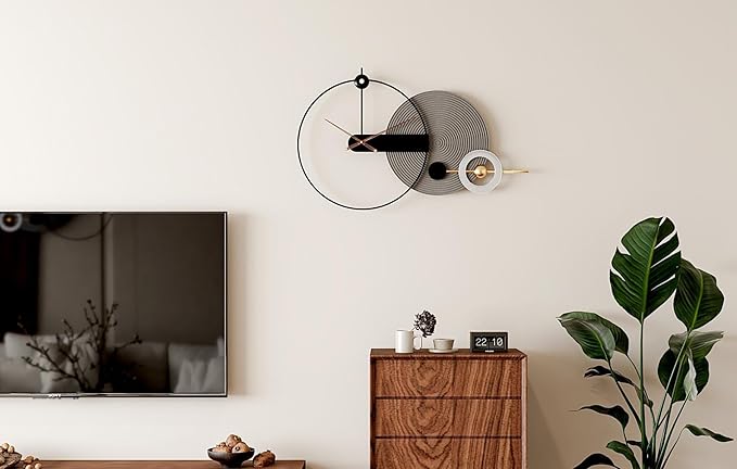 Mid Century Modern Large Silent Wall Clock Non Ticking for Living Room, 40 inch Giant Decorative Round Black Clock for Wall, Big Unique Metal Fancy Clock Wall Decor for Bedroom Entryway