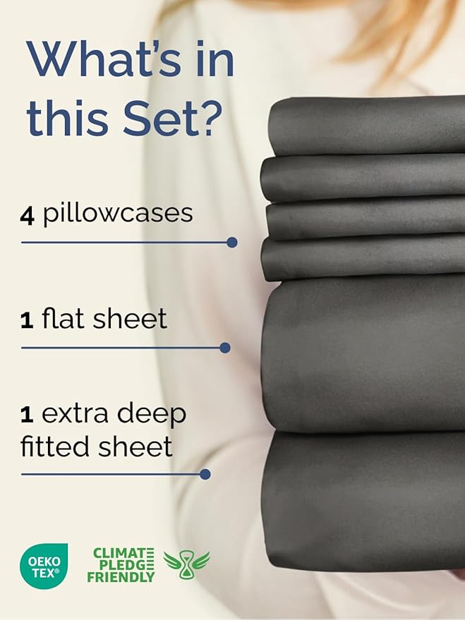 Extra Deep Cal King Sheet Set - 6 Piece Breathable and Cooling Sheets - Hotel Luxury Bedding for Women, Men, Kids & Teens - Easy & Secure Fit - Soft and Wrinkle Free - Extra Deep Pockets - Charcoal