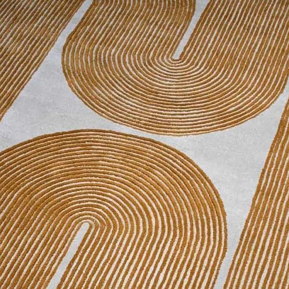 Modern Handmade Wool Area Rug, Abstract Curved Line Geometric Carpet for Living Room Bedroom, Contemporary Tufted Indoor Rug with Soft Pile and Cotton Backing (Gold, 4' x 6')