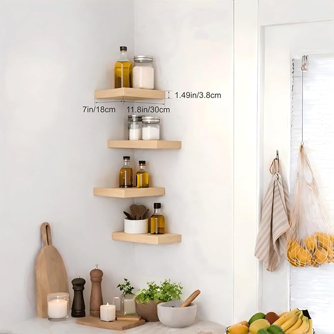 Bathroom Floating Shelves for Wall, Oak Small 11.8" Floating Shelf for Storage, Display and Farmhouse Rustic Home Decor, Perfect Over Toilet for Bedroom, Kitchen or Living Room, 2-Pack