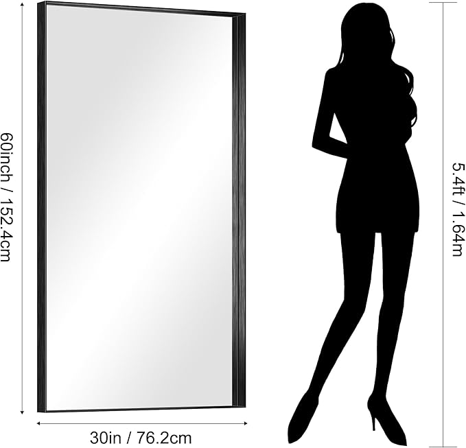 CIRCUMI Black Bathroom Mirror, 30"x60" Rectangular Mirror with Deep Metal Frame, Brushed Finish, Tempered Glass, Large Mirror for Wall, Over 2 Sinks, Installed Vertically/Horizontally, Crystal-Clear