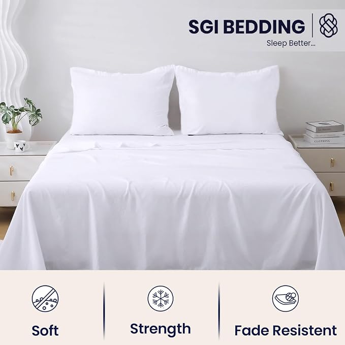 SGI bedding 100% Egyptian Cotton Sheets RV King Size – 600 Thread Count Sheets Set, Soft, Cooling, 15" Deep Pocket, Luxury Hotel Bedding, Breathable, Durable - White